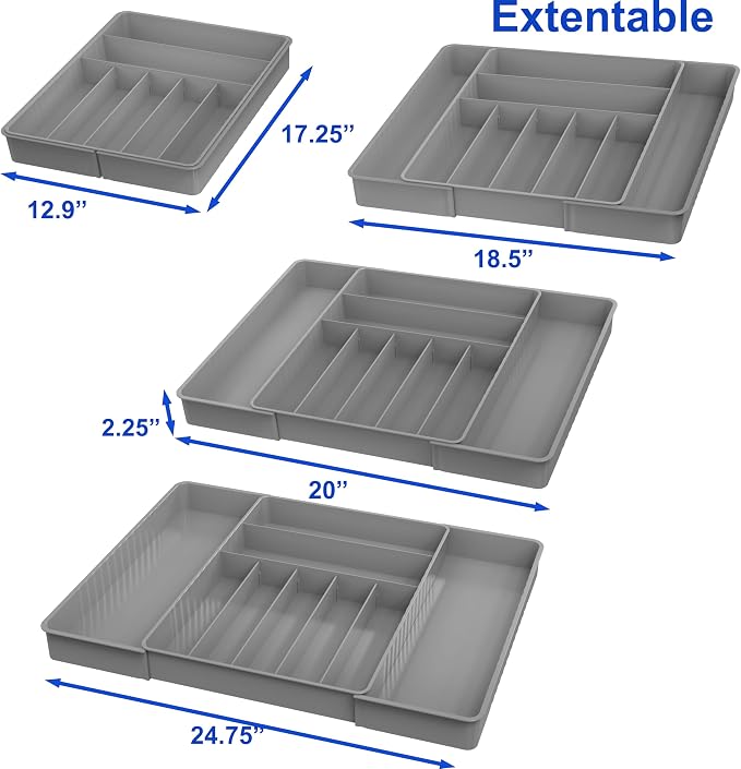 Simple Houseware Expandable Kitchen Drawer Flatware Organizer, Gray | Expandable Kitchen Drawer Flatware Organizer, Gray – Adjustable Cutlery Tray with 9 Compartments for Utensils and Silverware - Image 2