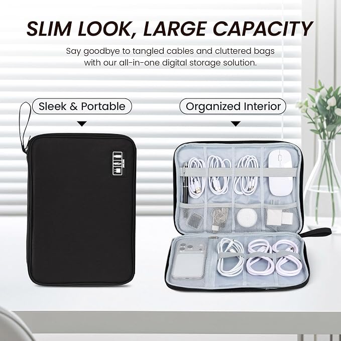 Cable Organizer Bag, Electronics Organizer Case for Tech Accessories | Store chargers, cables, power banks and adapters with elastic loops, mesh pockets and organized compartments for travel. - Image 4