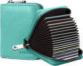 Linno RFID 20 Slots Credit Card Holder Genuine Leather Small Wallet for Women or Men with Zipper by Linno