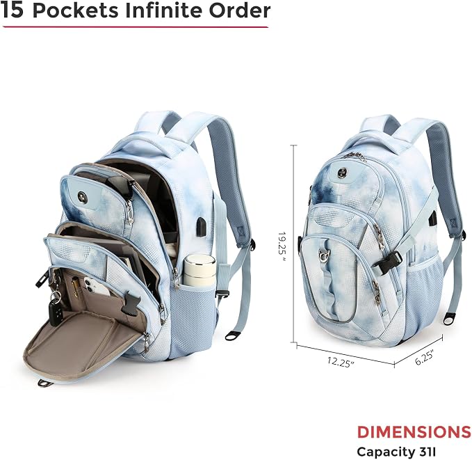Swissdigital Laptop Backpack with USB Charging Port, 31l Backpack for Men | USB Charging Port, 31l, Travel Backpack, Polka Blue SD803-105 - Image 4