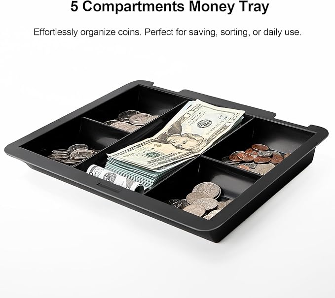 Jssmst X- Large Cash Box with Combination Lock - Durable Metal Cash Box with Money Tray, Black, 11.81 x 9.84 x 3.46 inches, CB0701XLN - Image 5