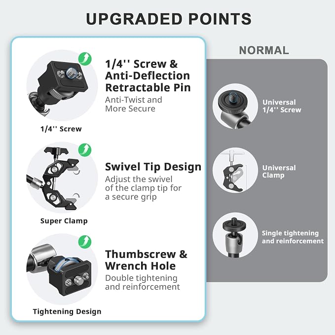 SMALLRIG 12.9 Inches Magic Arm Clamp, with 1/4'' Screw & Anti-Deflection Retractable Pin, Clamp Mount for GoPro/for Insta360 /for DJI Action/for DSLR/for Light/for Monitor/for Phone - 5312 - Image 8