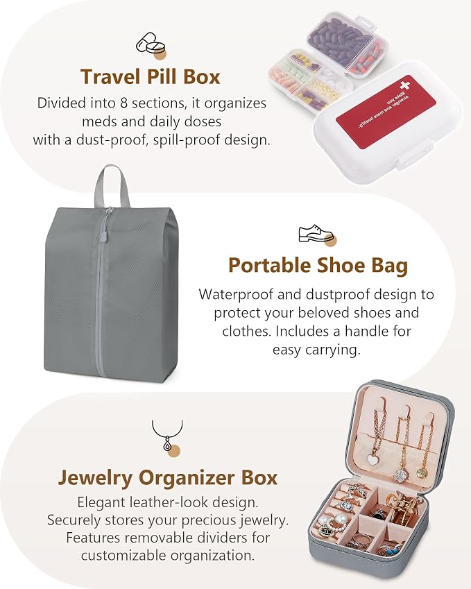 12 Set Compression Packing Cubes, Expandable Suitcase Organizers for Travel Accessories, Lightweight Luggage Organizer Bags, Gray - Image 7