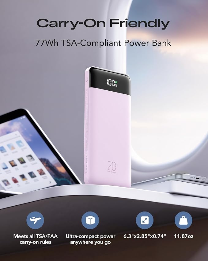 Orfeika 20000mAh Power Bank, Portable Charger with 4 Built-in Cables | 20W PD USB C Fast Charging,6 Outputs,LED Display,Flight-Safe,Travel Essentials Battery Pack for iPhone, Galaxy, iPad & More - Image 6