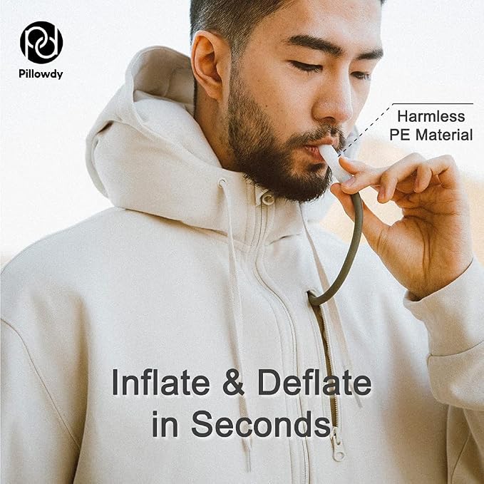 Pillowdy Travel Hoodie with Built-In Inflatable Neck Pillow for Flights - Image 4