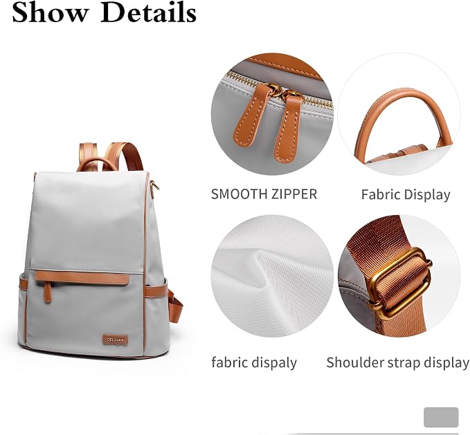 Anti Theft Backpack Purse for Women Lightweight Casual Travel Daypack Beige - Image 2
