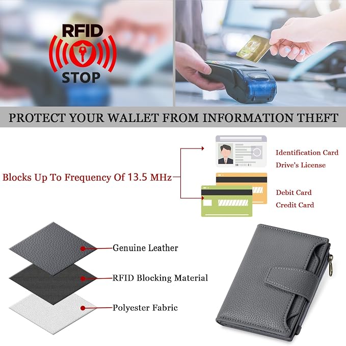 Small Wallet Women RFID Blocking Soft Leather Bifold Compact Card Holder Wallet for Women with Zipper Coin Pocket 4 ID Window - Image 6