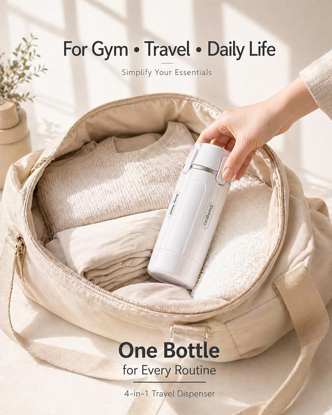 4 in 1 Travel Dispenser Bottle, TSA Approved Leak Proof Refillable Toiletry Containers for Shampoo, Conditioner, Lotion & Skincare – Easy Clean Travel Bottles for Gym, Business - Image 6