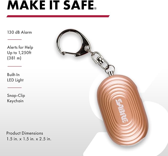 SABRE 2-in-1 Personal Alarm with LED Light, 130dB Personal Safety Siren, Snap Hook for Instant Access, 1,250 Foot (381 Meters) Range, Compact Design for Easy Attachment to Purse, Bag, or Keys - Image 2