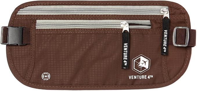 VENTURE 4TH Travel Money Belt, RFID Blocking Passport Holder - Brown by VENTURE4TH