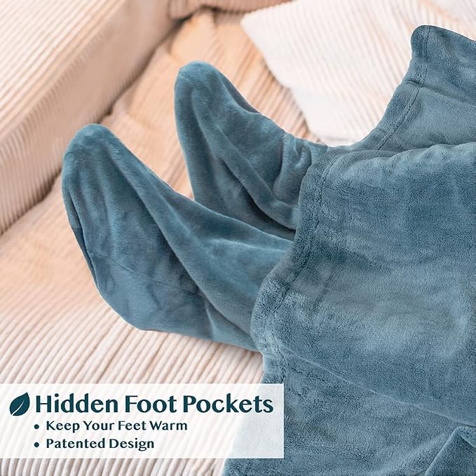 PAVILIA Fleece Blanket with Sleeves, Foot Pockets for Women Men Adults, Plush Wearable Blanket Throw Wrap, Warm Snuggle Blanket Robe, Cozy Gift Ideas Wife Mom, Dusty Blue - Image 2
