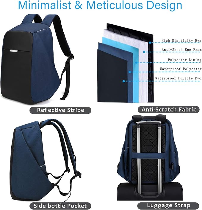 Anti Theft Backpack 15.6 Inch Laptop Travel Backpack with Hidden Zipper and USB Charging Port Waterproof Business Computer Bag for Men & Women - Image 5