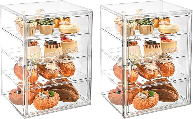 Pastry Display Case，4-Tier Adjustable Clear Bread Storage with Magnetic Door，Bread Box for Kitchen Countertop，15.7x11.8x9.8xinch (4 Tier-2 pcs) by beehomay