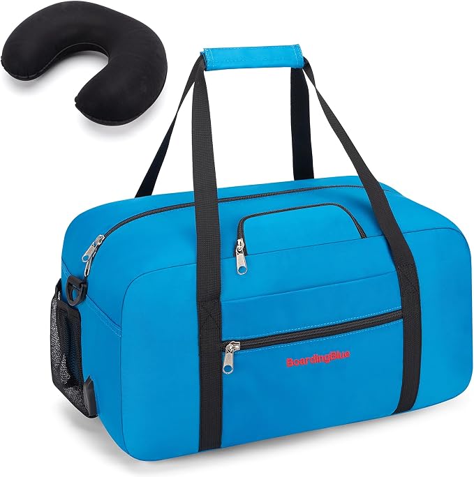 17x10x9 United Airline Personal Item Under Seat Duffel Bag With Free Pillow And USB Port (Royal Blue) by Boardingblue