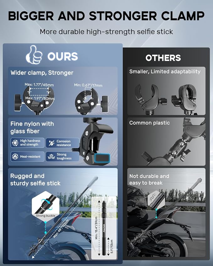 Motorcycle Camera Mount for Insta360 X5/X4 Accessories for GoPro | Motorcycle kit,handlebar mount for Osmo action camera,bike mount for Insta360 X5/X4,motorcycle bundle studio outdoor shooting - Image 5