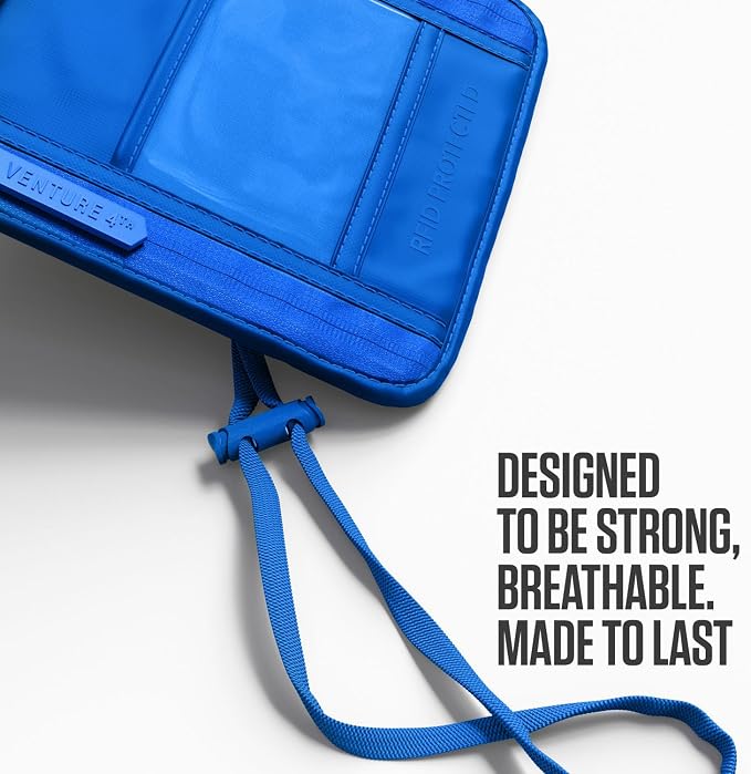 VENTURE 4TH Travel Neck Wallet, RFID Blocking Passport Holder - Sleek Blue - Image 4