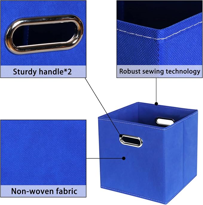 Fabric storage bins Cubes, Fabric Cube Organizer with Handle, Foldable Cube Bins for Cloth or Accessary Storage, 11x11x11, Set of 6, (Dark Blue) - Image 7