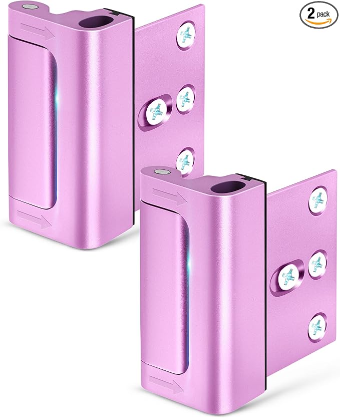 Door Reinforcement Lock Withstands 800 lbs of Force - Pink Door Lock Latch | Drilling Required Extra Proof Door Lock for Kids Safety, Prevents Unauthorized Entry Add a Door Security Lock for Home Safety by EverPlus
