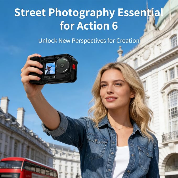 YETAKKR Camera Protection Kit for DJI OSMO Action 6 Aluminum Grip Set - 11-Piece Bundle: Street Photography Handle + Protective Cage + 9H Screen Protector + Wrist Strap Bundle Accessories - Image 2