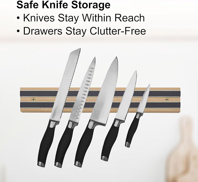 HIC Kitchen Magnetic Knife Holder and Tool Storage Bar, Wood, 12-Inches, 12 inch - Image 3