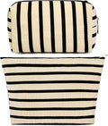 SOIDRAM 2 Pieces Makeup Bag Large Stripe Cosmetic Bag Capacity Canvas Mix Travel Toiletry Bag Organizer Cute Makeup Brushes Aesthetic Accessories Storage Bag for Women, Stripe Mix White by SOIDRAM