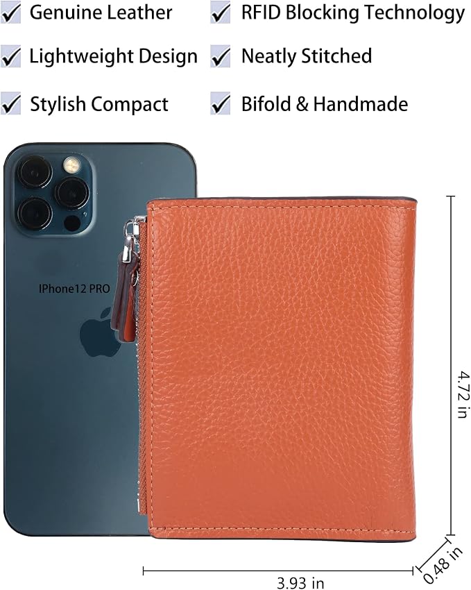 Women's RFID Blocking Leather Small Compact Bi-fold Zipper Pocket Wallet Card Case Purse with id Window - Image 4
