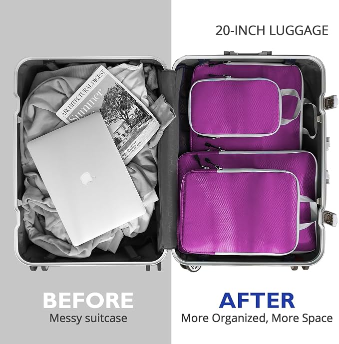 Compression Packing Cubes, 10 Set Packing Cubes for Travel Compression, Lightweight Compressible Package Organizer for Carry On and Suitcases, Purple and Grey - Image 6