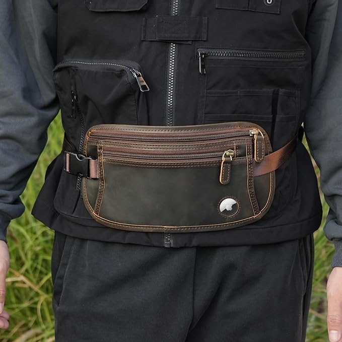Polare Leather Money Belt Hidden Passport Holder Travel Pouch, AirTag Slot | Full Grain Cowhide Leather, RFID Protection, Travel Passport Wallet, Slim Undercover Waist Bag - Image 6