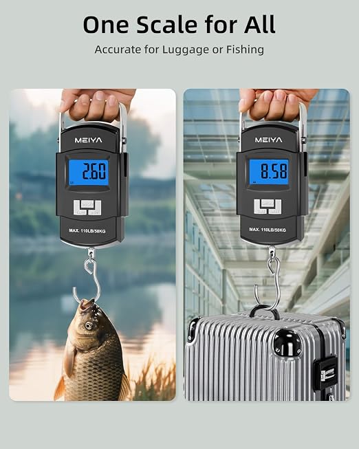 MEIYA Fish Scale 110lb/50kg Digital Fishing Scale with Backlit LCD, Portable Handle, Stainless Steel Hook & 2 AAA Batteries – Reliable Fishing Gear & Great Fishing Gifts for Men - Image 5