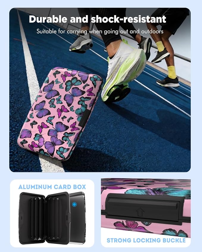 Maicican RFID Blocking Aluminum Credit Card Holder | Slim Metal Wallet for Women & Men, Business Card Case for Travel, Fits Front Pocket, Card holder wallet - Colorful Butterfly - Image 7