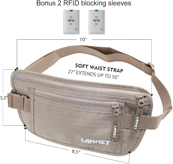 Money Belt for Travel, Slim RFID Blocking Women and Men Hidden Travel Pouch Under Clothes, Passport Holder Protect Cash, Documents, Credit Card, Bonus 2 RFID Sleeves - Image 6