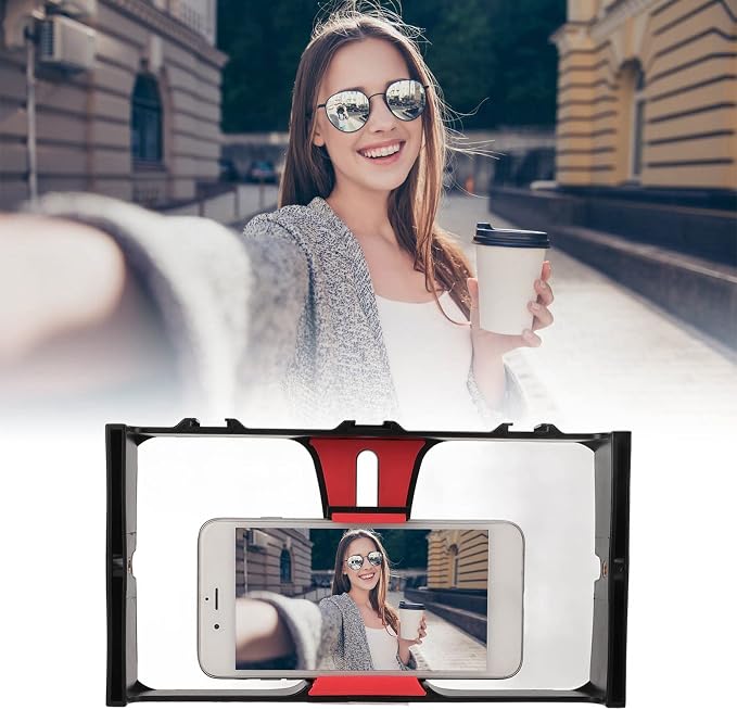 Smartphone Video rig, 1/4 inch Screw, Handheld Cell Phone stabilizer, Phone Video Camera cage, Support Microphone and LED Video Light, for Live Streaming vlog(red) - Image 5