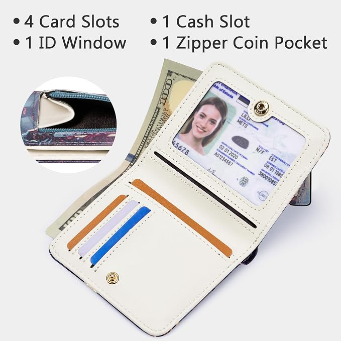 Gostwo Small Wallet for Women, Slim Bifold Credit Card Holder, Compact RFID Blocking Cash Wallet, Billfolds Thin Leather Zipper Pocket, Mini Wallet Gift for Ladies Teen Girls Travel with ID Window - Image 5