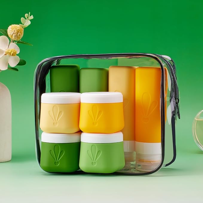 INSFIT travel bottles for toiletries 8 Pack, Leak proof Travel Size Toiletries Containers with toiletry bag, Squeezable Silicone Bottles & Cream Jars, Travel Essentials BPA-Free kit for Shampoo - Image 6