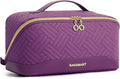 BAGSMART Makeup Bag Cosmetic Bag, Travel Makeup Bag,Water-resistent Makeup Bags for Women Portable Pouch Open Flat Make Up Organizer Bag for Toiletries, Brushes, Purple by BAGSMART