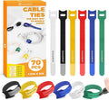 SummerBrite 70 Pack Multi-Color Cable Ties 8 Inch with Writable Labels, Reusable Cord Organizer Straps, Hook & Loop Wire Management for TV, Audio, Ethernet, Electronics & Heavy Duty Cords by Summerbrite