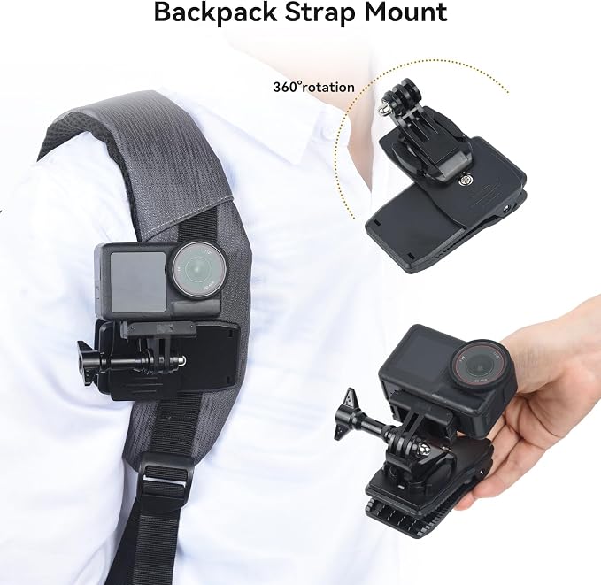 4 in 1 Action Camera Accessories for GoPro Hero 13/12/11/10/9/8/7/6 | Chest Mount Harness+Backpack Clip+360° Rotating Head Strap+Wrist Strap for DJI Osmo Action/Pocket 4/3/Insta360 X5/X4, TW06 - Image 6