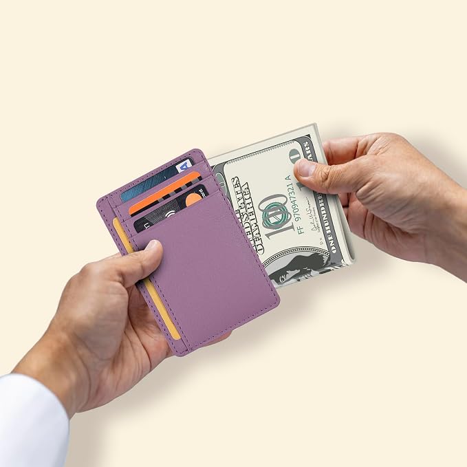 Slim Minimalist RFID Leather Wallet, Front Pocket Card Holder, Baby Pink - Image 4