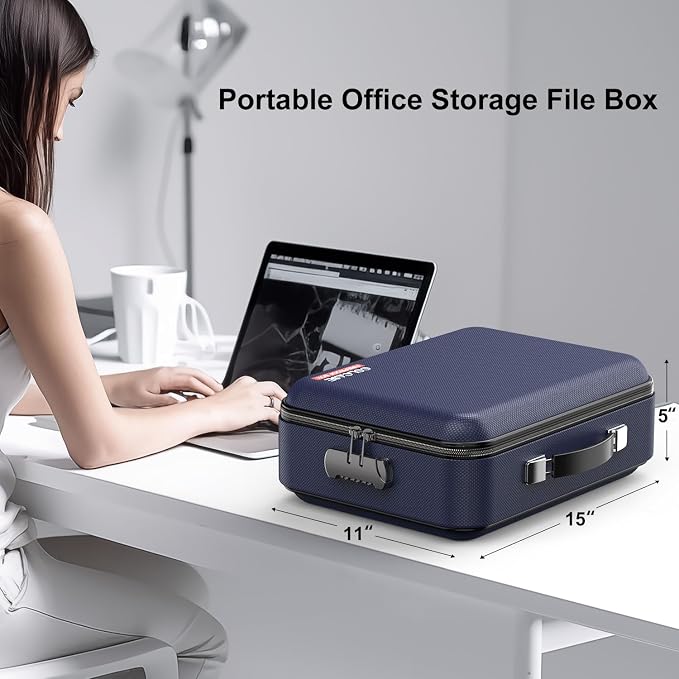 Fireproof Document Box with Lock, Hard Fireproof Document Organizer | Hard-Shell Fireproof Waterproof Safe Box with Combination Lock Blue - Image 6