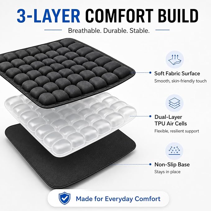 Airplane Seat Cushion, Inflatable Travel Cushion for Long Flights | with Hand Pump, Washable Stretch Fabric and TPU, for Air Travel, Car, Office Chair and Wheelchair, 16 x 18 in - Image 5