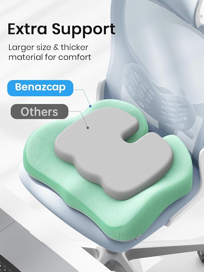 Benazcap Seat Cushion - Memory Foam Car Seat Pad - Sciatica & Lower Back Pain Relief - Car Seat Cushions for Driving - Road Trip Essentials for Drivers, Green - Image 3