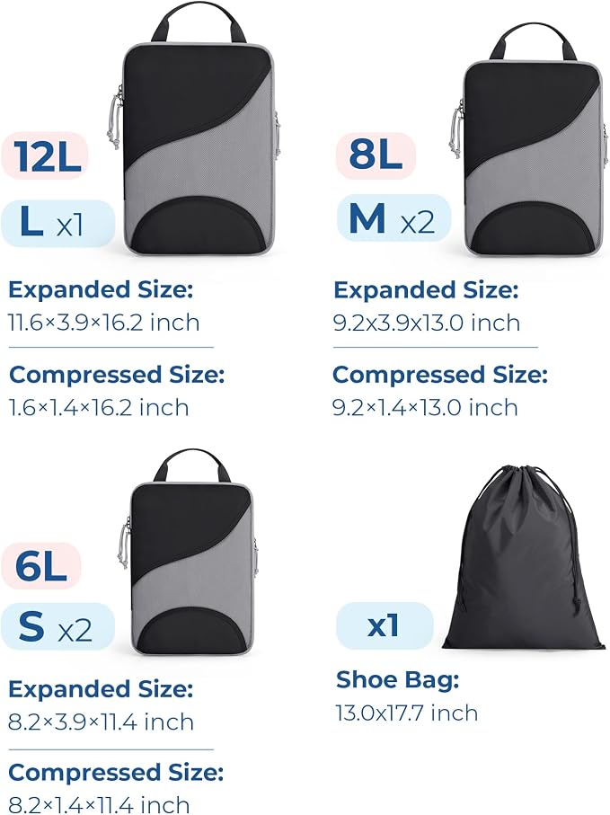 Bagsmart Compression Packing Cubes, Travel Bag Cruise Ship Essentials | Lightweight, Compressible Suitcase Organizer Set fit Standard Carry-On & Checked Luggage, 6 Set, 14 Set Washable Packing Bags - Image 2