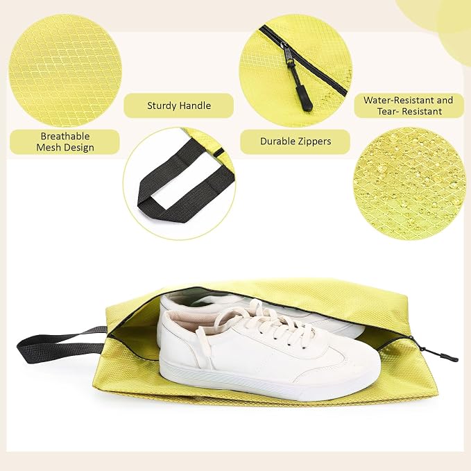 6 Pcs Travel Shoe Bags with Zipper Nylon Portable Waterproof Suitcase Shoe Organizer Packing for Golf(L,Yellow) - Image 4