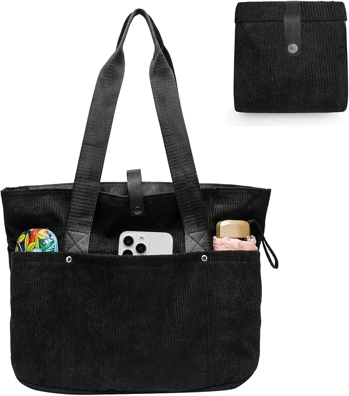 Corduroy Tote Bag Womens Foldable Purses and Handbags for Work Travel by MCUVAEC