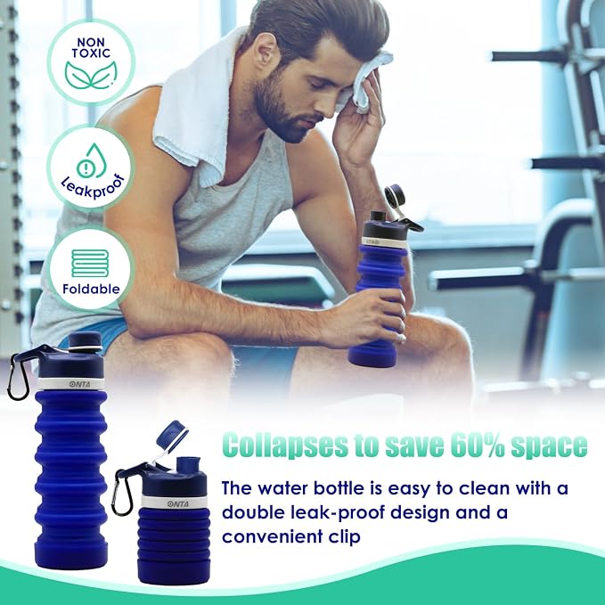 ONTA Collapsible BPA Free Silicone Water Bottle, 20oz - Portable, Leakproof, Easy Clean, Shatter Resistant, Travel Friendly - Image 4