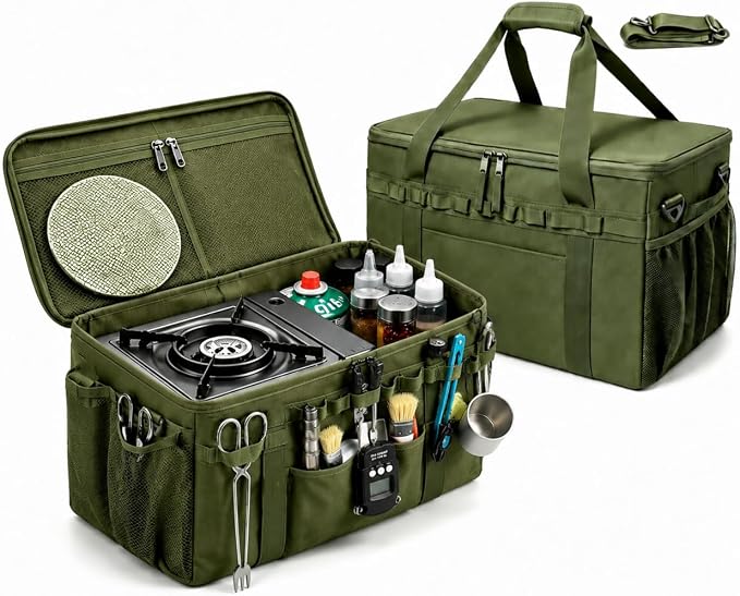 40L Tactical Camping Storage Bag, 600D Waterproof Foldable Camping Box | camping storage bag with removable dividers, outdoor Foldable Organizer Modular gear kitchen box & trunk organizer & fishing by Unknown