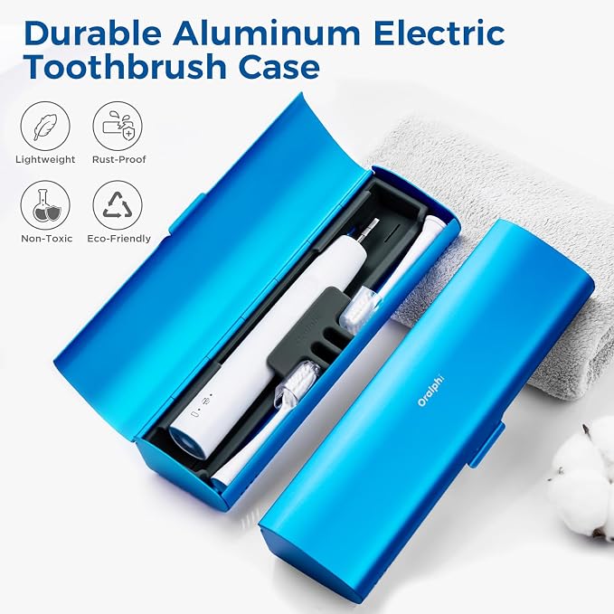 Aluminum Electric Toothbrush Travel Case, 2 in 1 Travel Toothbrush Holder for Oral B/Oral-B Pro 1000 1500 5000 and Most Electric Toothbrush for Traveling, Removable Silicone Liner-Blue - Image 2