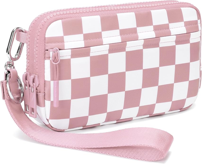 FODOKO Wristlet wallets for Women RFID crossbody bags with 4 Zippers | Checkered quilted nylon with credit card slots, cell phone organizer, and coin purse for travel and everyday carry by FODOKO