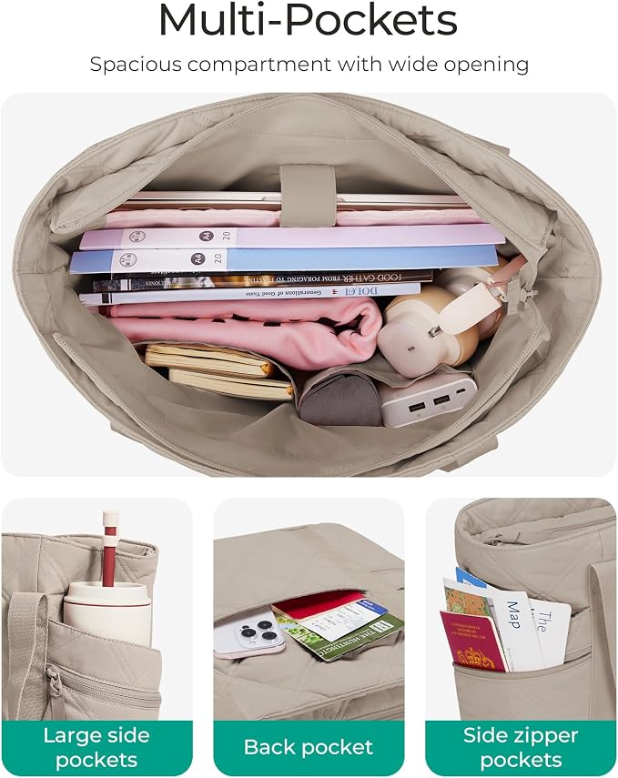 BAGSMART Crush Tote Bag for Women, 20L Puffer Work Tote with Zipper | Quilted Nurse Hospital Bag For Travel College Gym - Image 5