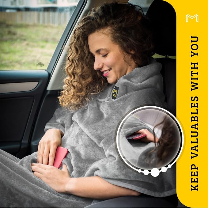Travel Blanket Airplane Compact with Hoodie – 2in1 Airplane Travel Accessories from Plane Blanket to Travel Pillow with Luggage Strap, Soft Handle & Secure Pocket | 300 GSM fleece airplane blanket; attached hoodie doubles as its storage case | 62 x 41 ... - Image 5